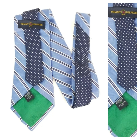 Tommy Hilfiger 100% Silk Tie Blue Diagonal Stripes - Picture 6 of 9